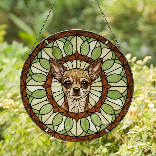 Chihuahua Dog Portrait Tiffany Stained Glass Intricate Mosaic Edge-to-Edge Art Stained Glass Suncatcher