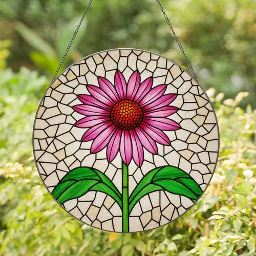 Tiffany Style Stained Glass Echinacea Flower - Glowing Mosaic Nature Art Decor Stained Glass Suncatcher