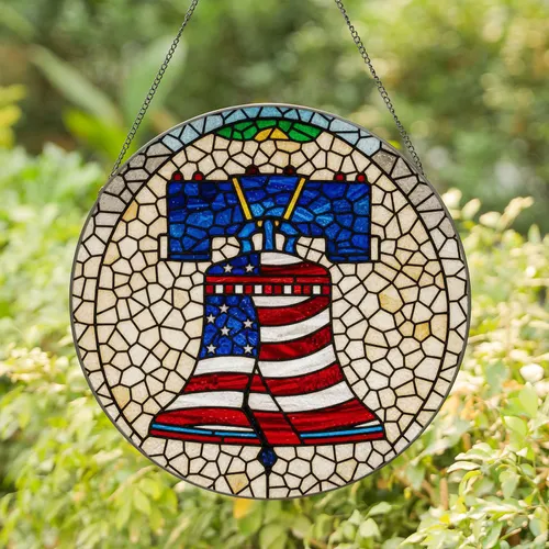Liberty Bell American Flag Stained Glass - Patriotic Independence Day USA History Gift Stained Glass Suncatcher