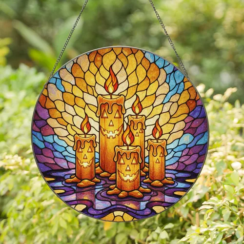 Tiffany Style Jack-o'-Lantern Melting Candles - Stained Glass Mosaic Halloween Decor Fall Gift Stained Glass Suncatcher