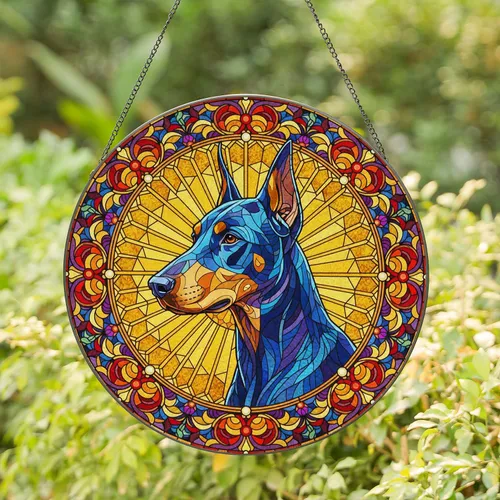 Doberman Stained Glass Art - Tiffany Style Mosaic Dog Window Decoration Accent Stained Glass Suncatcher