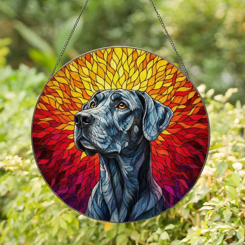 Majestic Great Dane Dog Tiffany Stained Glass Mosaic Colorful Jewel Tone Pet Lover Gift Stained Glass Suncatcher