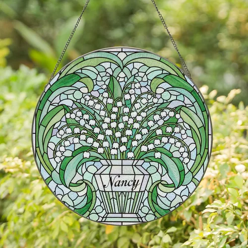 Tiffany Style Stained Glass Lily of the Valley Nancy Name Pastel Floral Mosaic Art Stained Glass Suncatcher