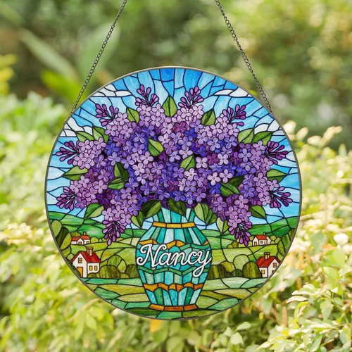 Tiffany Stained Glass Lilac Flowers Bouquet 'Nancy' Vase - Outdoor Landscape Mosaic Art Stained Glass Suncatcher