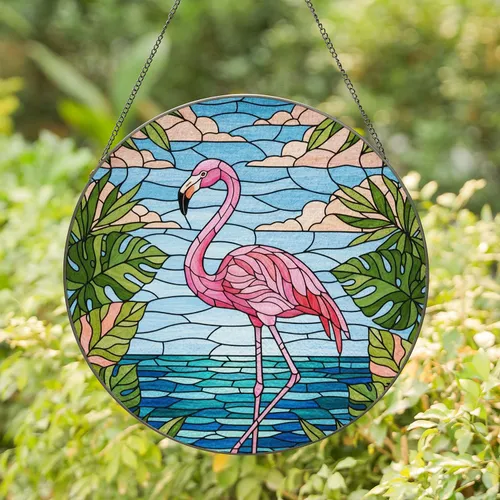 Pink Flamingo Tropical Stained Glass Art Window Decor - Tiffany Style Home Decor Gift Stained Glass Suncatcher