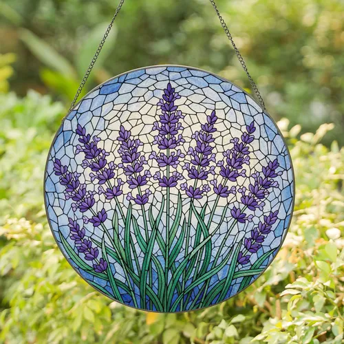 Lavender Flowers Stained Glass Mosaic - Purple Blossoms Tiffany Style Window Art Decor Stained Glass Suncatcher