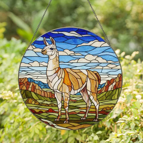 Llama Stained Glass Art - Tiffany Style Multi-Colored Mosaic Sky Home Decor Stained Glass Suncatcher