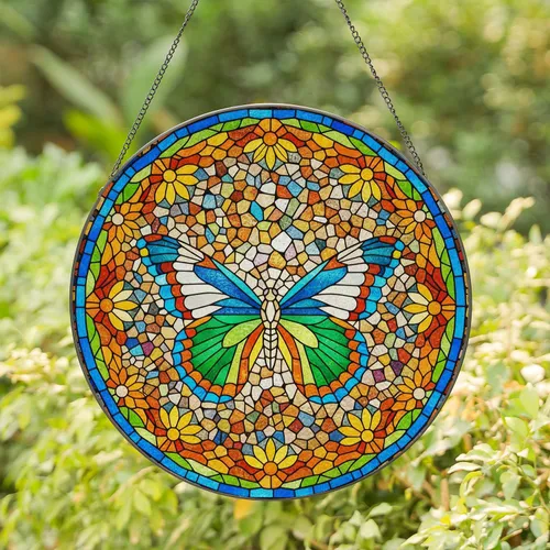 Intricate Tiffany Stained Glass Butterfly Mosaic - Jewel Tone Art Home Decor Gift Stained Glass Suncatcher