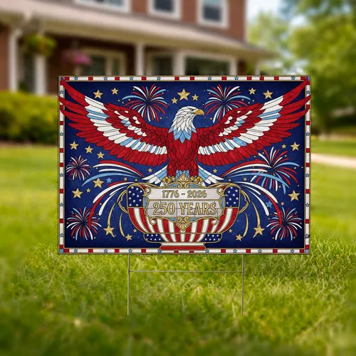 Stained Glass Bald Eagle Flag 1776-2026 - USA 250th Anniversary Patriotic Gift Yard Sign