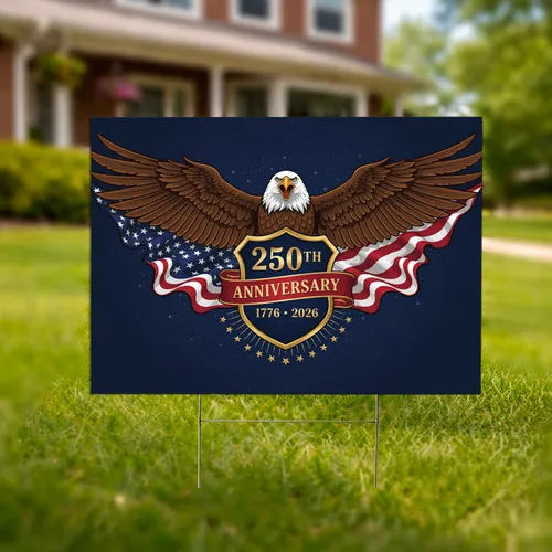 Bald Eagle American Flag 1776-2026 Liberty Shield - USA 250th Anniversary Patriotic Yard Sign