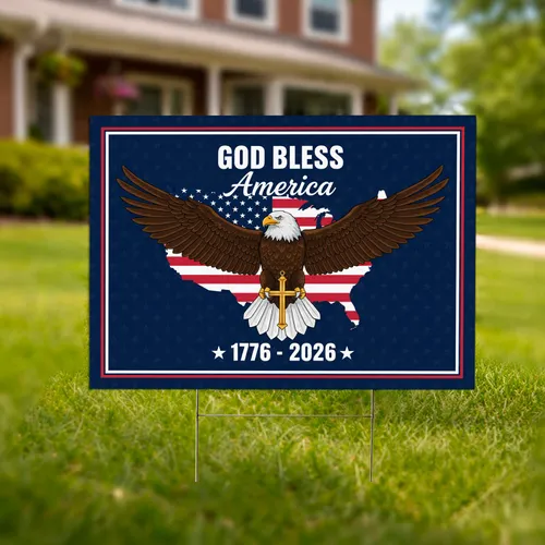 Bald Eagle American Flag 1776-2026 Cross - USA 250th Anniversary Independence Day Yard Sign