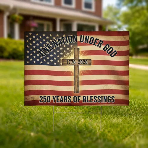 Christian Cross American Flag 1776-2026 - USA 250th Anniversary One Nation Under God Yard Sign