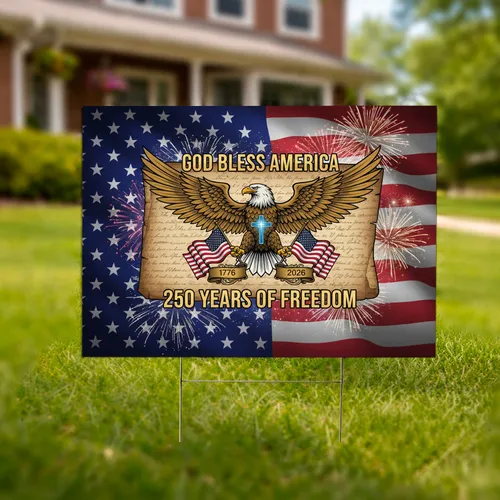 Bald Eagle American Flag Cross 1776-2026 - USA 250 Years of Freedom God Bless America Yard Sign