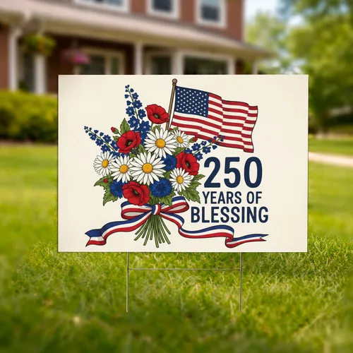 America 250th Anniversary Patriotic Floral Flag - 1776-2026 Years of Blessing Yard Sign