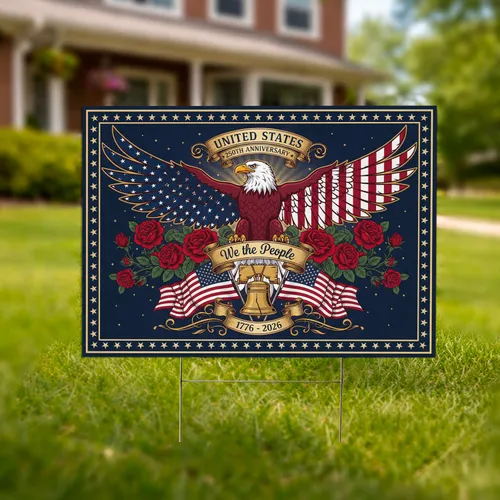 Bald Eagle American Flag We The People 1776-2026 - USA 250th Anniversary Independence Day Yard Sign