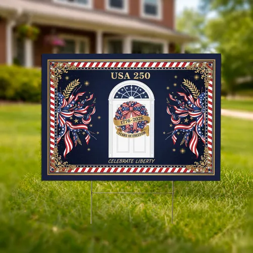 USA 250th Anniversary 1776-2026 Colonial Door Wreath Patriotic - Years of Freedom Yard Sign