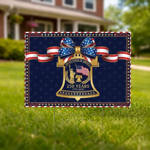 Liberty Bell Statue of Liberty US Flag 1776-2026 - USA 250th Anniversary Patriotic Yard Sign
