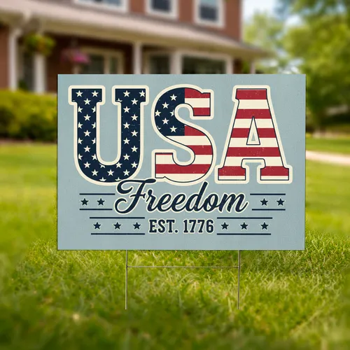 USA Flag Letters Freedom EST. 1776 Patriotic - 250th Anniversary 1776-2026 Independence Day Yard Sign