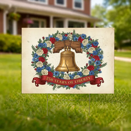 Liberty Bell Patriotic Floral 1776-2026 - USA 250th Anniversary Freedom Celebration Yard Sign