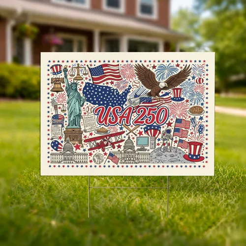 USA 250 Patriotic Collage - Eagle Flag Liberty Bell 250th Anniversary 1776-2026 Yard Sign
