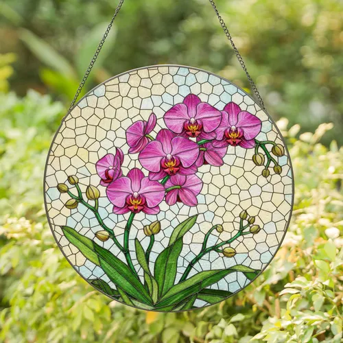Vibrant Phalaenopsis Orchid Stained Glass Art - Tiffany Style Jewel Tone Mosaic Window Decor Stained Glass Suncatcher