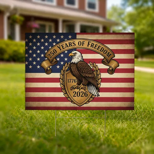 Bald Eagle American Flag 1776-2026 - USA 250th Anniversary Patriotic Bronze Shield Yard Sign