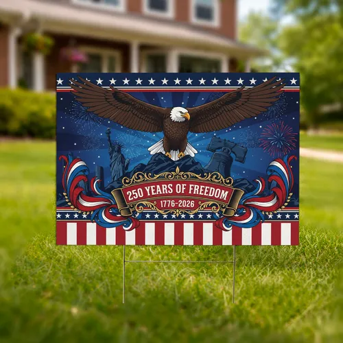Bald Eagle American Flag 1776-2026 - USA 250th Anniversary Independence Day Gift for Veterans Yard Sign