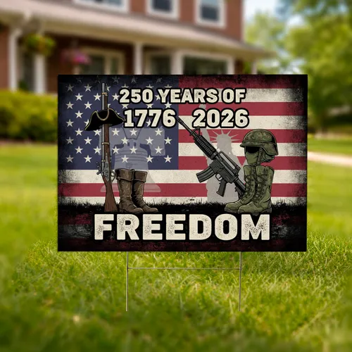 Distressed Flag Musket Rifle Memorial 1776-2026 - USA 250th Anniversary Freedom Yard Sign