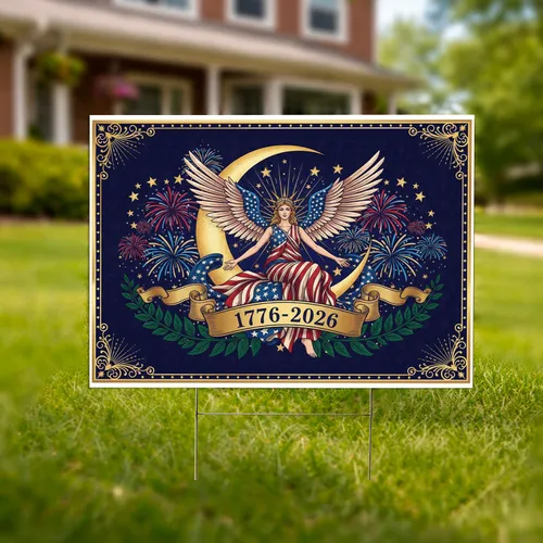 Liberty Spirit Golden Moon 1776-2026 - USA 250th Anniversary Patriotic Stars Filigree Yard Sign