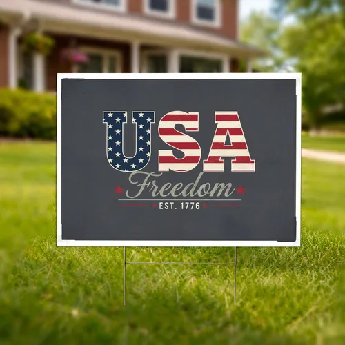 Distressed USA Flag Text Freedom 1776 - American 250th Anniversary Independence Day Yard Sign