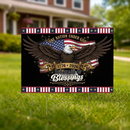 Bald Eagle American Flag 1776-2026 - One Nation Under God USA 250th Anniversary Yard Sign