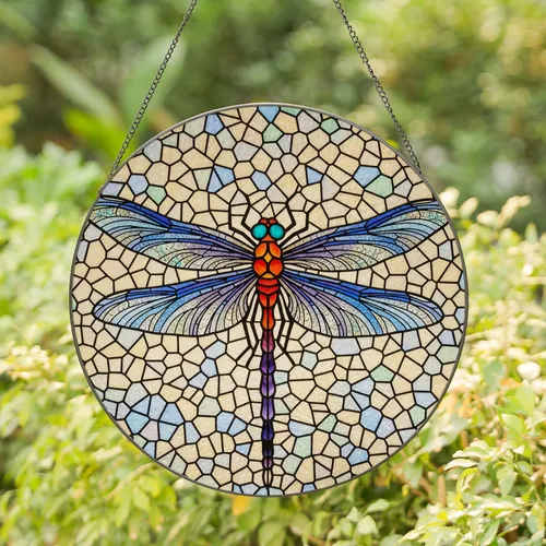 Tiffany Stained Glass Dragonfly Jewel Tones - Vibrant Mosaic Art Window Decor Gift Stained Glass Suncatcher