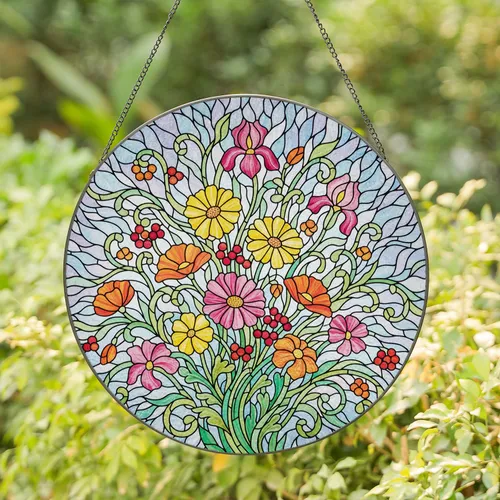 Intricate Wildflower Stained Glass Mosaic - Tiffany Style Jewel Tone Floral Window Art Stained Glass Suncatcher