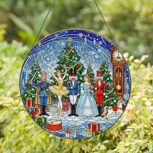 Nutcracker Ballet Mouse King Ballerina Clara Christmas Trees - Holiday Season Gift Stained Glass Suncatcher