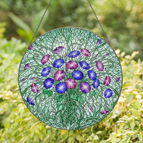 Morning Glory Tiffany Glass Floral - Intricate Blossom Mosaic Edge-to-Edge Stained Glass Art Stained Glass Suncatcher