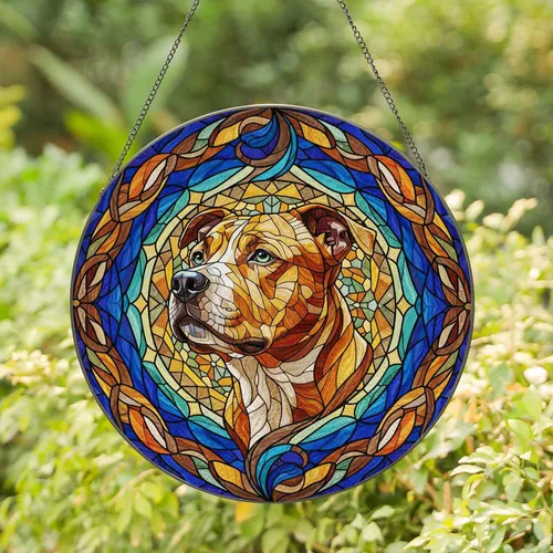 Pit Bull Dog Head Stained Glass Art Tiffany Style Jewel Tone Mosaic Decor Home Gift Stained Glass Suncatcher
