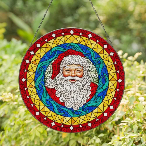 Santa Claus Stained Glass Mosaic Portrait - Tiffany Style Christmas Window Decor Gift Stained Glass Suncatcher