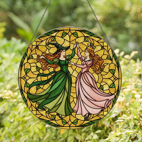 Witch Princess Dance Stained Glass Tiffany Style Jewel Tone Intricate Mosaic Art Stained Glass Suncatcher