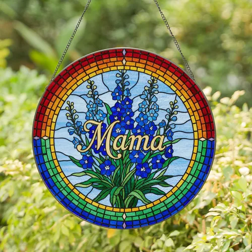 Golden Mama Stained Glass Floral Sky Mosaic Rainbow Border - Mother's Day Gift for Moms Stained Glass Suncatcher