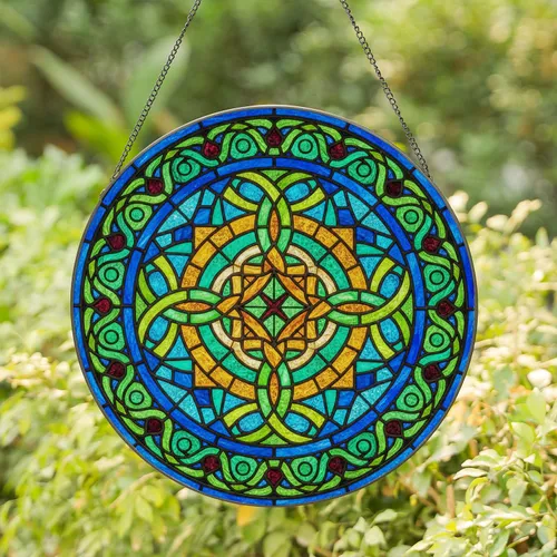 Celtic Knot Mosaic Stained Glass - Tiffany Style Jewel Tone Art Home Decor Stained Glass Suncatcher