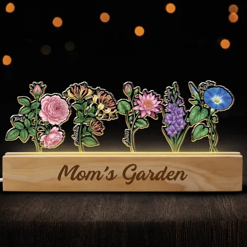 Personalized Acrylic LED Night Light, Grandma's Garden Birth Month Flowers, Custom Floral LED Ligh with Your Name, Christmas Gifts for Mom