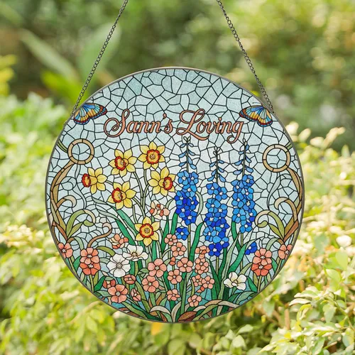 Stained Glass Spring Garden Butterflies Flowers - Sann's Loving Tiffany Art Home Decor Gift Stained Glass Suncatcher
