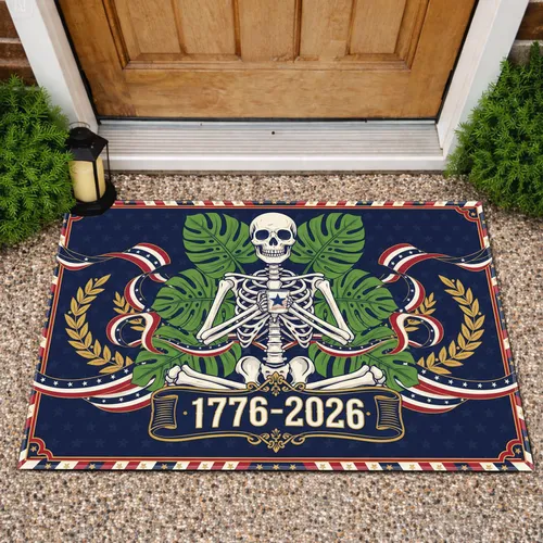 Contemplative Skeleton Patriotic Monstera Leaves 1776-2026 - USA 250th Anniversary Doormat
