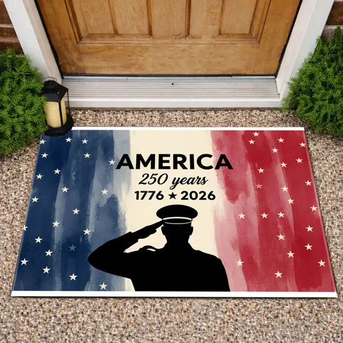 Patriotic Military Silhouette 1776-2026 - USA 250th Anniversary Gift for Veterans Doormat