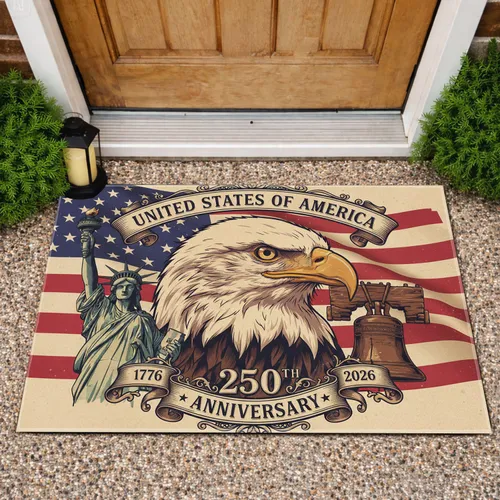 Bald Eagle American Flag Statue Liberty Bell 1776-2026 - USA 250th Anniversary Patriotic Doormat