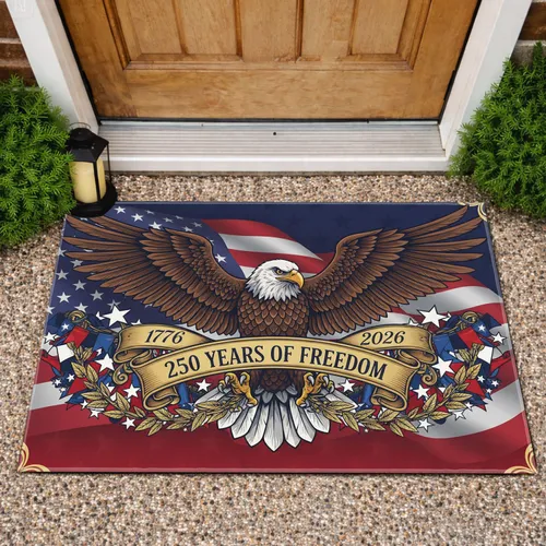 Bald Eagle American Flag 1776-2026 - USA 250 Years of Freedom Independence Day Doormat