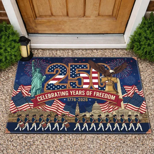 Bald Eagle Liberty Statue 250th Anniversary 1776-2026 Flag - USA Freedom Independence Day Doormat