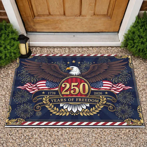Bald Eagle American Flag 250 Shield 1776-2026 Patriotic Anniversary Years of Freedom Doormat