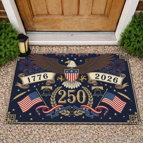 Bald Eagle American Flag 1776-2026 - USA 250th Anniversary Liberty Bell Fireworks Doormat