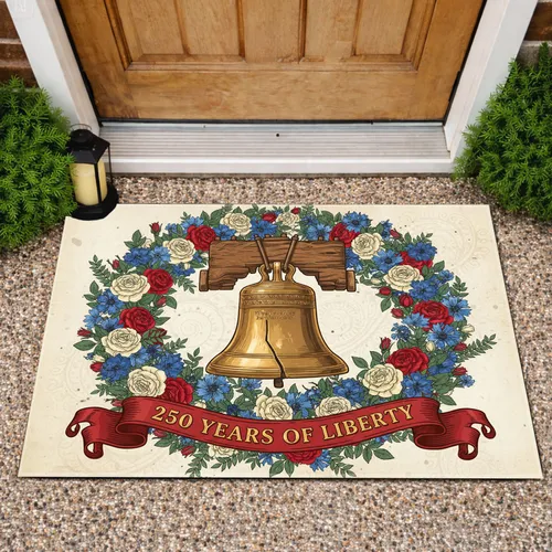 Liberty Bell Patriotic Floral 1776-2026 - USA 250th Anniversary Freedom Celebration Doormat